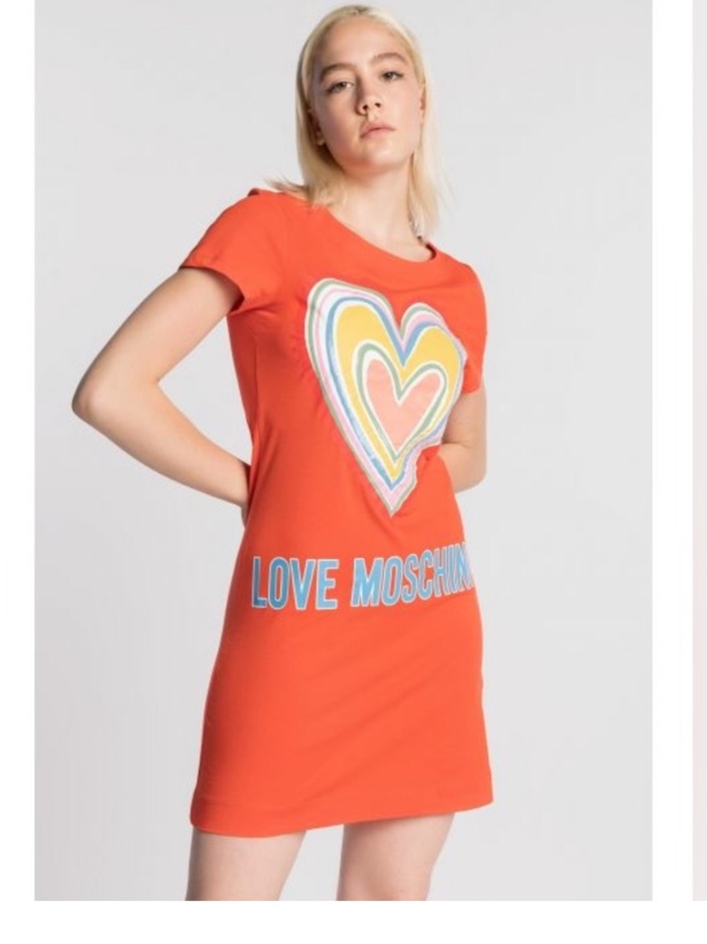 Moschino Orange Short-Sleeve Mini Dress with Multicolor Heart - Picture 5 of 5